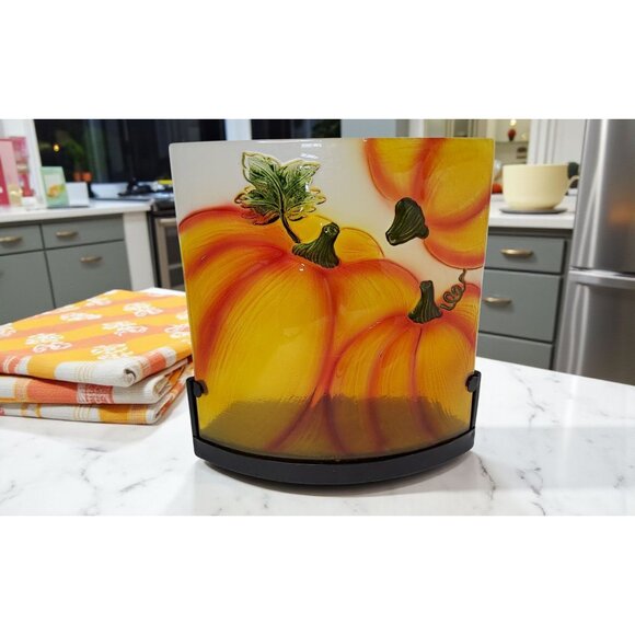 Beautiful Fall Stained Glass Pumpkin Display With Candle Holder For Candle Light - Picture 3 of 8